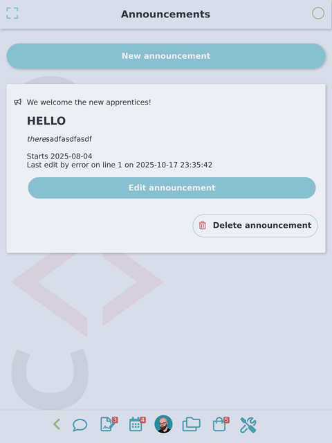 announcements screenshot