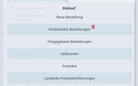 sample purchase menu