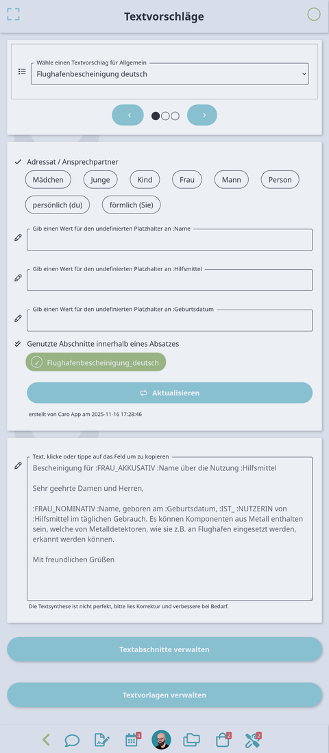 text recommendation screenshot