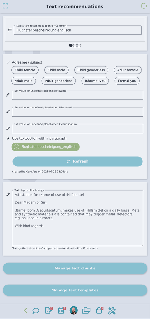 text recommendation screenshot