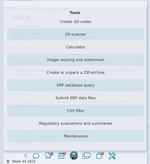 sample tools menu