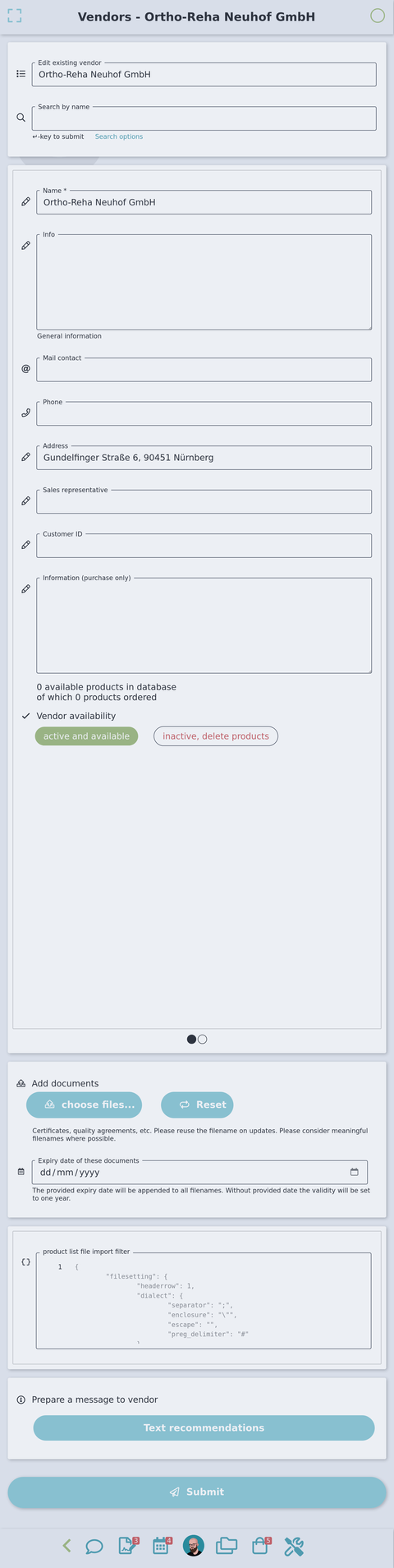 vendor manager screenshot