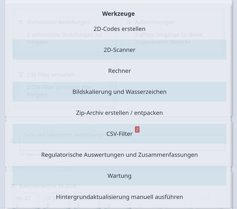 sample tools menu